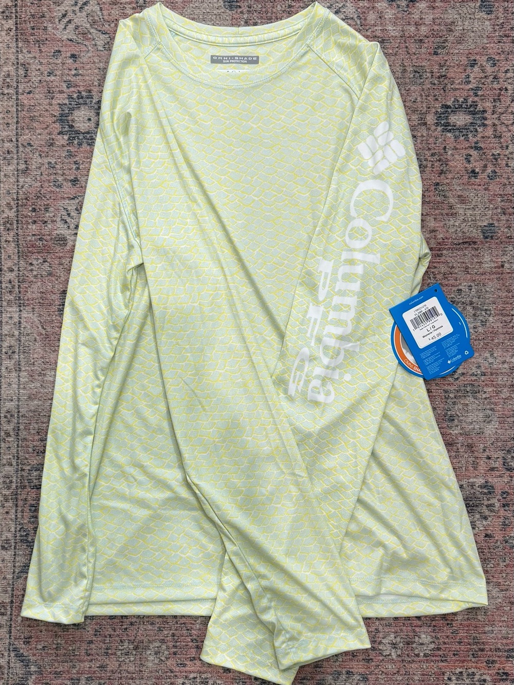 Columbia Light Yellow and White Long Sleeve Sun Tee UPF 50